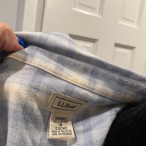 L.L. Bean Women's Light Blue and Cream Checkered Top